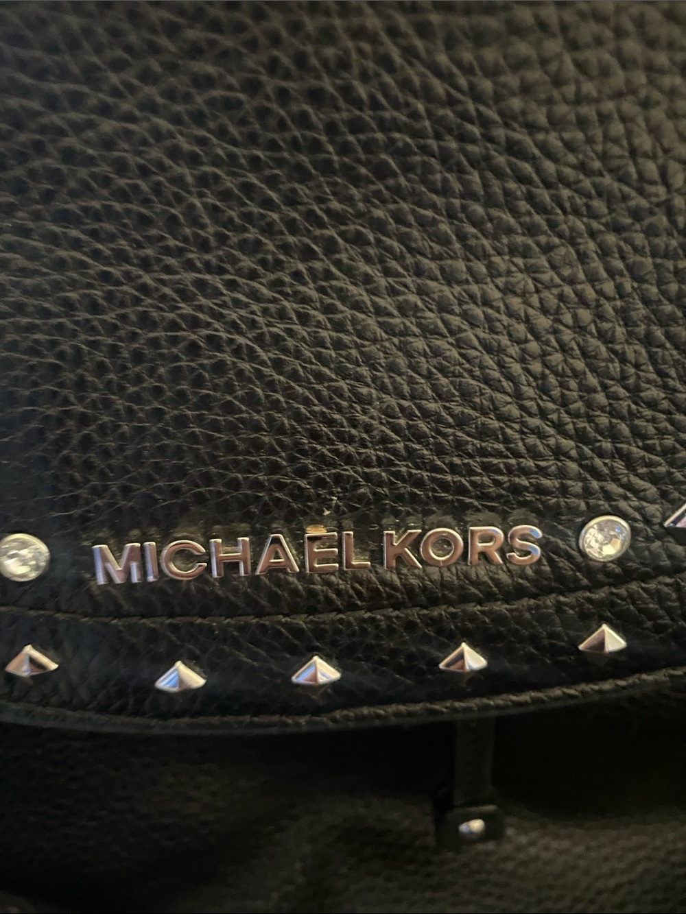 Michael Kors Riley Black Pebbled Leather Studded Backpack. - Picture 2 of 14
